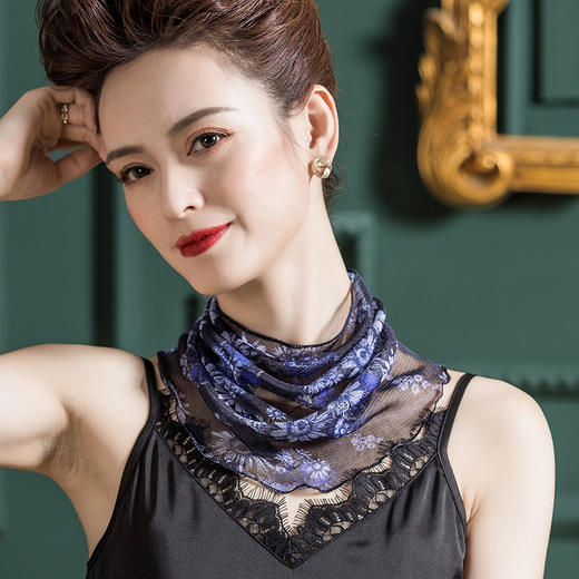 网眼真丝围巾桑蚕丝印花围脖薄   WQ1002 商品图1