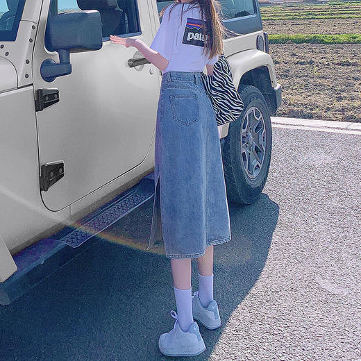 开叉半身裙女夏季薄款高腰春秋新款小个子a字中长牛仔裙长裙七夕情人节 商品图4