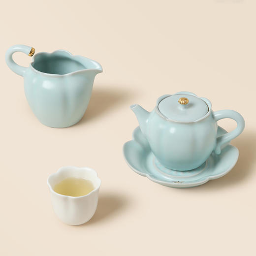 陆宝陶瓷成套茶具吉相伴茶组天青色 居家送礼成套功夫茶具轻奢装 商品图1