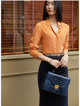 “秋日橙”J9233662A重磅真丝衬衫 高级的光泽感和丝滑的质感（四季可穿）颈袖添香