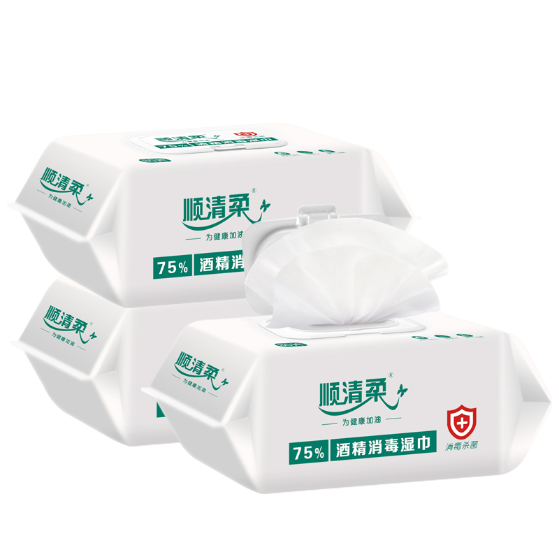 顺清柔80片75％酒精消毒湿巾 单包