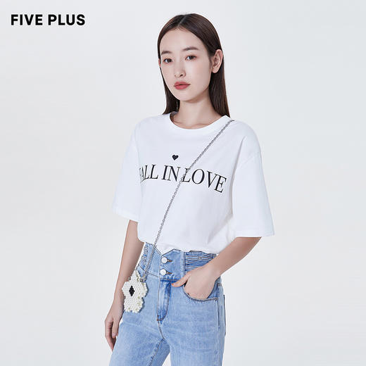 FIVE PLUS2022新款女夏装个性字母印花圆领T恤女宽松直筒套头衫潮2WN2023380 商品图1