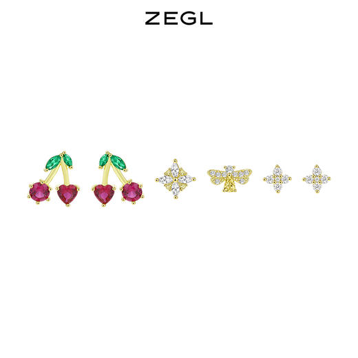 ZEGL设计师925纯银樱桃蜜蜂耳钉女小众设计感花朵耳环夏天耳饰品 商品图0