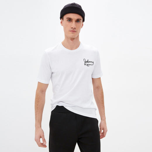 RICHMOND 男士棉质黑色字母印花圆领短袖T恤 白色 RMP19058TS WHITE BLACK 商品图1