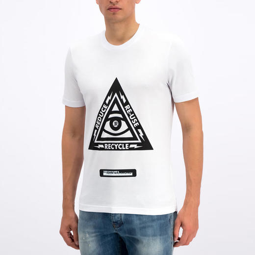 RICHMOND 男士棉质可循环利用标识印花圆领短袖T恤 白色 RMP19222TS WHITE 商品图1