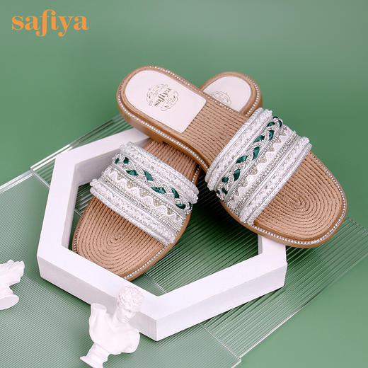 Safiya索菲娅民族风珍珠刺绣平底度假拖鞋2023新款凉鞋SF32110150 商品图5