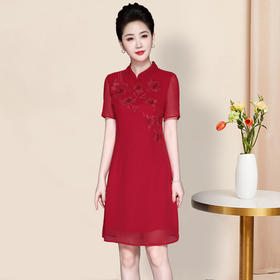 LC-2077结婚礼服洋气高贵夏季连衣裙洋气高贵绣花改良旗袍