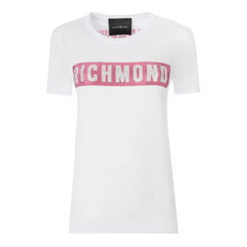 RICHMOND 女士棉质铆钉字母圆领短袖T恤 白色 RWP19028TS WHITE