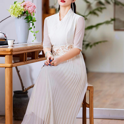 复古国风，改良旗袍气质日常汉服修身收腰百褶款连衣裙OG-9002 商品图0