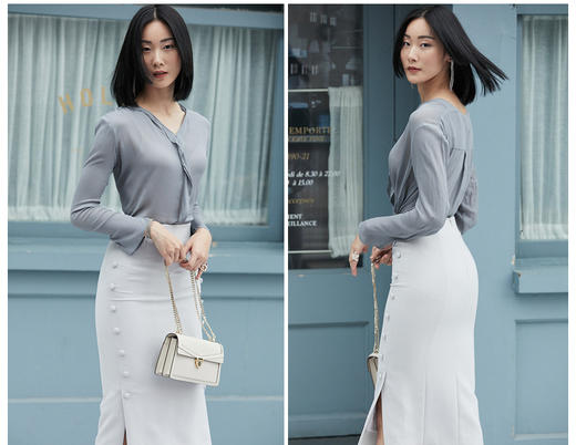 孤品 “涟漪” J9333880A颈袖添香新款ol衬衫修身时尚纯色女士衬衣J9333880A（四季可穿）不退可换 商品图3