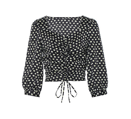 FIVE PLUS2022新款女夏装法式复古碎花衬衫女褶皱方领短款上衣2WN2013210 商品图2