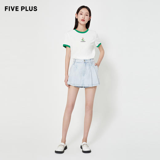 FIVE PLUS2022新款女夏装小众短袖T恤女宽松撞色设计感上衣潮棉质2WA2020460 商品图4