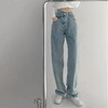 泫雅同款高腰设计感交叉腰头直筒牛仔裤  FX 商品缩略图4
