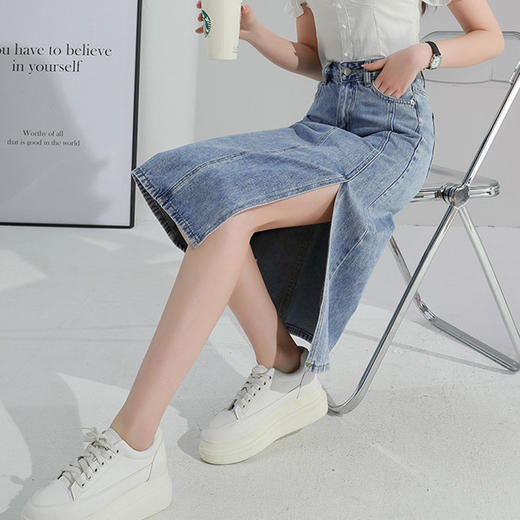 【包臀短裙高腰】高腰复古开叉牛仔裙 百搭显瘦牛仔裙a字半身裙子 开叉显腿长  商品图2