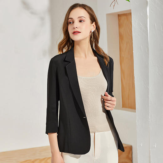 丁摩 高端货重磅30姆米真丝西装外套女薄款气质桑蚕丝西服上衣Q121078 商品图1