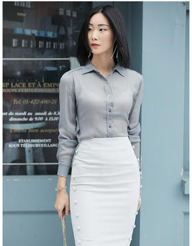 珠光镶嵌衬衫 J9233634颈袖添香衬衫女士装气质OL正装上衣修身衬衣J9233634（四季可穿）