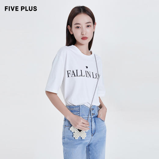 FIVE PLUS2022新款女夏装个性字母印花圆领T恤女宽松直筒套头衫潮2WN2023380 商品图2