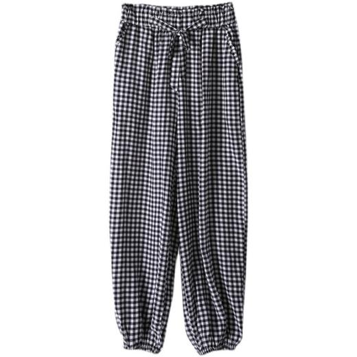 SQ CKA167减龄好穿~真丝格子灯笼裤桑蚕丝松运动休闲裤 商品图4