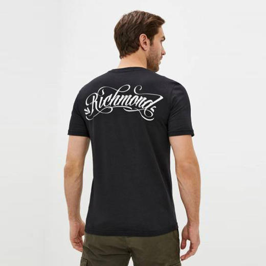 RICHMOND 男士棉质白色字母印花圆领短袖T恤 黑色 RMP19058TS BLACK WHITE 商品图1