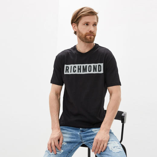 RICHMOND 男士棉质铆钉字母圆领短袖T恤 黑色 RMP19057TS BLACK 商品图0