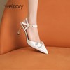 westory法式钻饰真皮细高跟尖头包头后空凉鞋W22AH54951 商品缩略图3