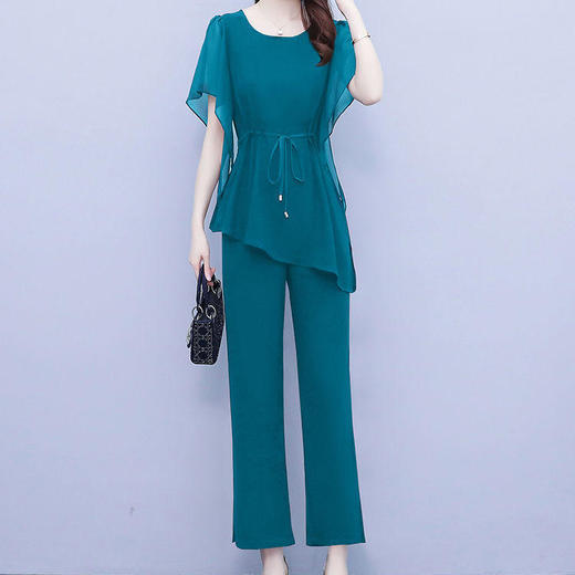 JXG-高档洋气雪纺套装女夏装新款宽松大码女装透气纱网短袖时尚两件套 商品图2