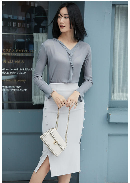 “小豆豆包臀裙”J9353706颈袖添香年夏款OL时尚修身气质女士中长款半身裙子新款包臀裙J9353706 偏大 建议拍小一码 商品图0