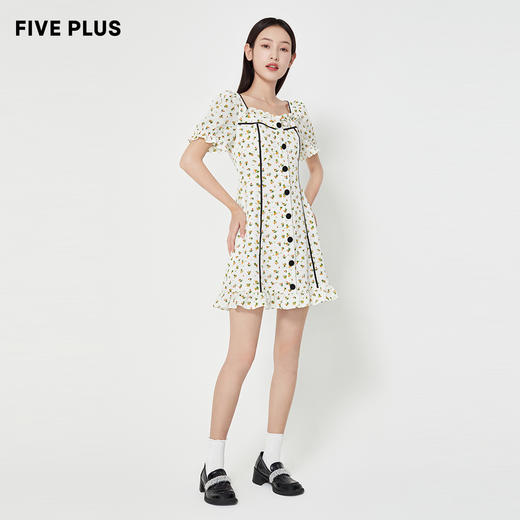 FIVE PLUS2022新款女夏装小清新碎花连衣裙泡泡袖荷叶边法式裙子2WA2080510 商品图4