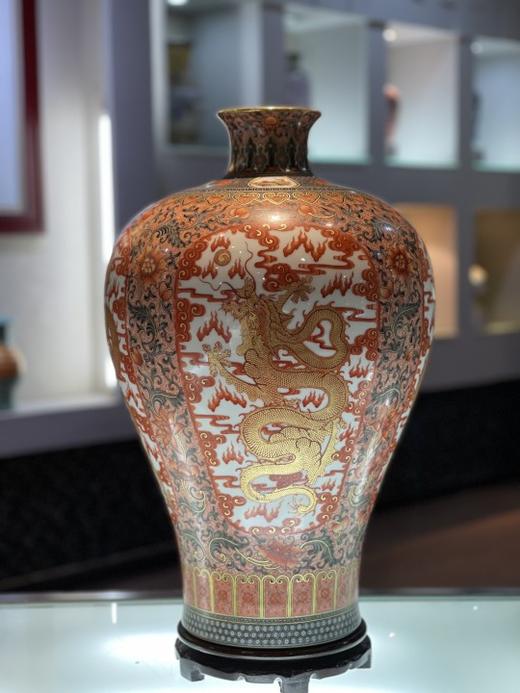 墨彩描金开窗龙纹梅瓶 商品图0