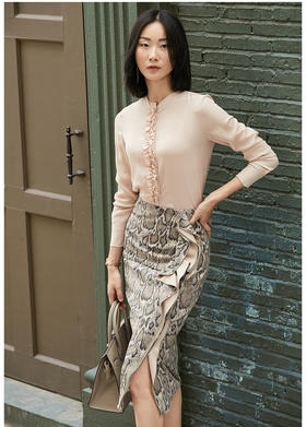 孤品-J20153849A颈袖添香冬款OL时尚修身气质蛇纹中长款半身裙子新款包臀裙J20153849A