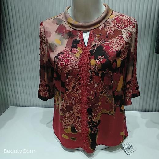 南3 尚牧女桑蚕丝盆领胸中空中袖T恤 商品图0