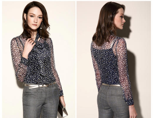 “晚香玉”J8132484 颈袖添香2021春季新款职业衬衫长袖时尚修身时尚女士衬衣上衣 100%桑蚕丝 轻盈飘逸 微透视 性感唯美 百搭 商品图8