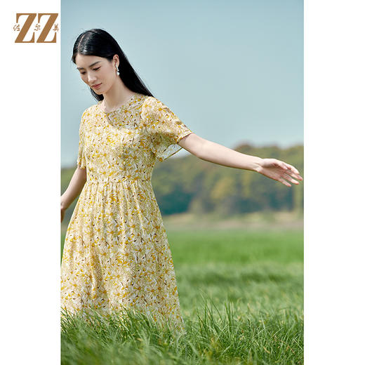 佐尔美2022夏季新款 桑蚕丝真丝碎花甜美气质连衣裙女E22LS21 商品图3
