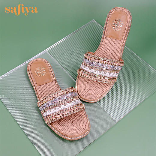 Safiya索菲娅民族风珍珠刺绣平底度假拖鞋2023新款凉鞋SF32110150 商品图4