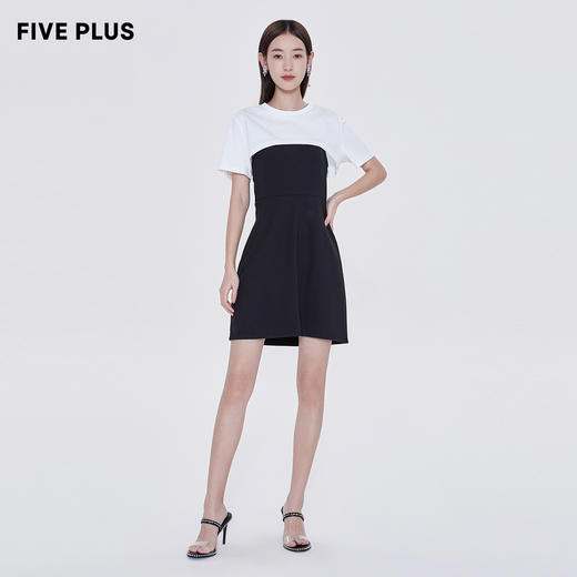 FIVE PLUS2022新款女夏装气质高腰吊带连衣裙女钻链短款裙子配T恤	2WN2081260 商品图3