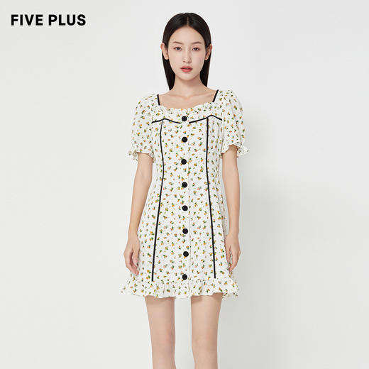 FIVE PLUS2022新款女夏装小清新碎花连衣裙泡泡袖荷叶边法式裙子2WA2080510 商品图2
