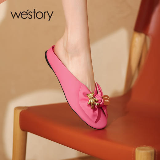 westory22年夏季新款圆头内增高舒适减龄糖果色小熊穆勒鞋W22AH54971 商品图1