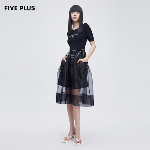 FIVE PLUS2022新款女夏装洋气拼接针织连衣裙女高腰网纱裙设计感2WN2083200 商品图1