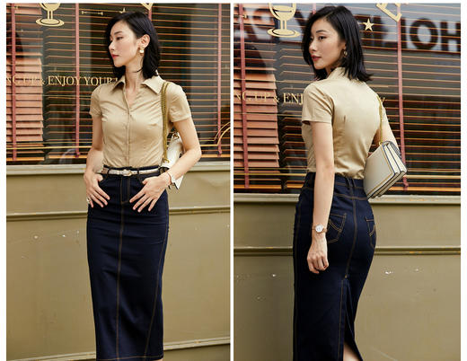 J8132512B颈袖添香衬衣女士新款时尚OL修身连体衬衫女短袖J8132512B（四季可穿） 商品图3