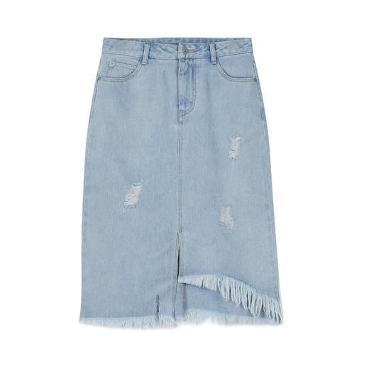 做旧破洞款牛仔半裙 商品图0