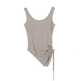 侧底摆抽绳背心