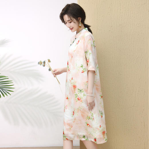 WZNH-WY0039改良旗袍连衣裙夏季2022新款女装国风立领碎花中长裙子 商品图3