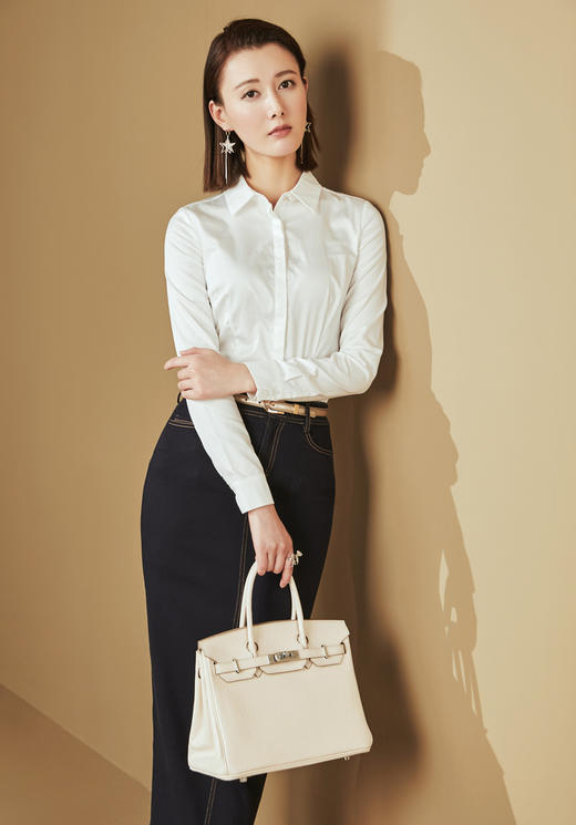 J6230830颈袖添香新款ol白色衬衫修身时尚纯色女士衬衣J6230830（四季可穿） 商品图0