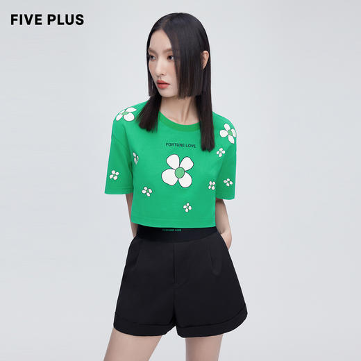 FIVE PLUS2022新款女夏装甜美花朵印花圆领T恤女宽松短袖套头衫短2WN2023100 商品图1