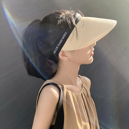 「阻挡夏日烈阳！数款可选」草编鸭舌空顶帽子 女夏季防晒遮阳发箍太阳帽草帽遮脸大帽檐时尚饰品 商品图2
