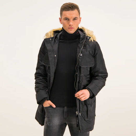 RICHMOND 男士棕色毛领连帽羽绒服 黑色 RMA19001PI BLACK 商品图1