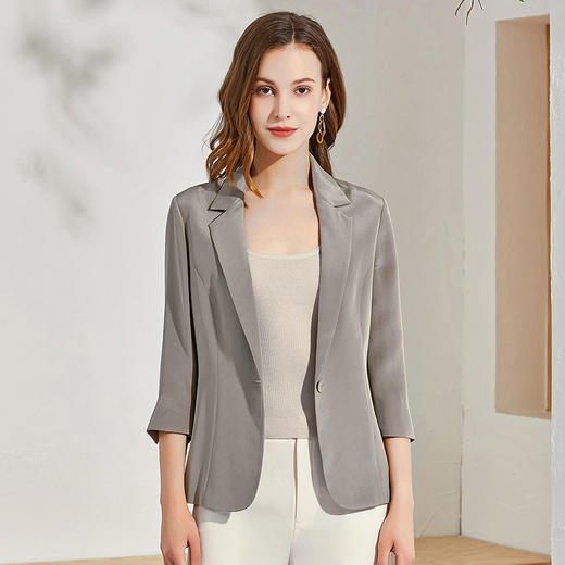 丁摩 高端货重磅30姆米真丝西装外套女薄款气质桑蚕丝西服上衣Q121078 商品图3