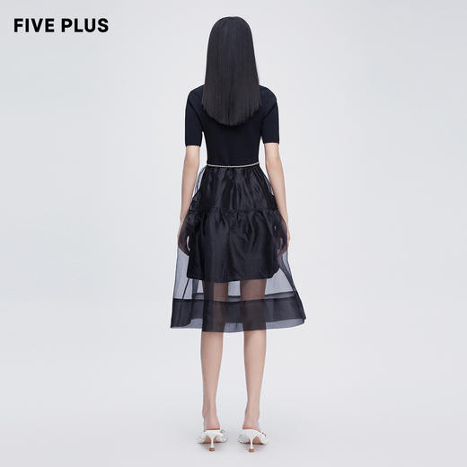 FIVE PLUS2022新款女夏装洋气拼接针织连衣裙女高腰网纱裙设计感2WN2083200 商品图2