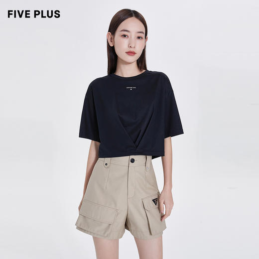 FIVE PLUS2022新款女夏装宽松短款圆领T恤女网纱镂空设计感套头衫2WN2023080 商品图2