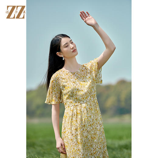 佐尔美2022夏季新款 桑蚕丝真丝碎花甜美气质连衣裙女E22LS21 商品图1